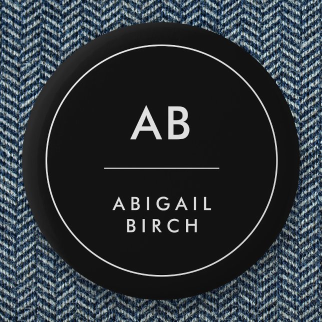 Badge Rond 5 Cm Monogram Modern Minimum Black and White (Créateur téléchargé)