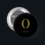 Badge Rond 5 Cm Monogram Script Name Personalized Black And Gold<br><div class="desc">This stylish monogram and elegant script name design can be given as a gift for a birthday,  wedding favor,  bridal shower or any occasion. It can be customized with the person's initial and name.</div>