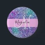 Badge Rond 5 Cm Monogramme à étincelles de Parties scintillant ble<br><div class="desc">Glam violet, bleu et vert parties scintillant scintille le nom monogramme et le bouton initial. Votre nom personnalisé et votre monogramme sont écrits dans un élégant script écrit à la main avec un arrière - plan rose clair. Vous pouvez modifier la couleur du texte, le style et la taille de...</div>