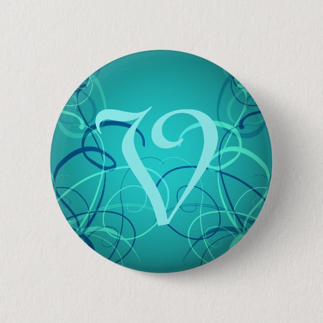 Badge Rond 5 Cm monogramme aqua turquoise (Devant)