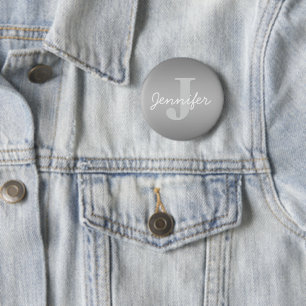 Badge Rond 5 Cm Monogramme blanc curé et gris   Couleurs modifiabl