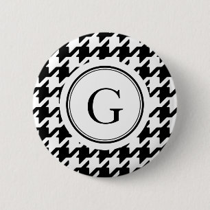 Badge Rond 5 Cm Monogramme blanc noir chic de motif de