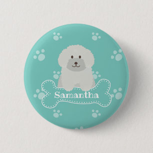 Badge Rond 5 Cm Monogramme blanc pelucheux mignon d'amant de chiot