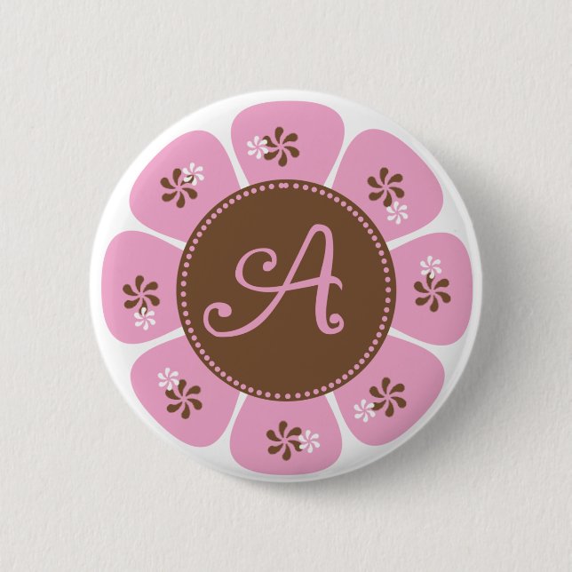 Badge Rond 5 Cm Monogramme Brown et rose A (Devant)