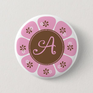 Badge Rond 5 Cm Monogramme Brown et rose A