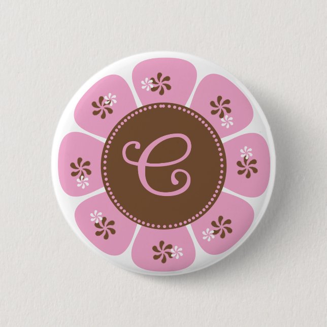 Badge Rond 5 Cm Monogramme Brown et rose C (Devant)