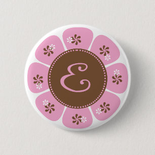 Badge Rond 5 Cm Monogramme Brown et rose E