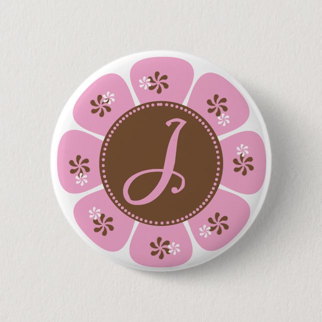 Badge Rond 5 Cm Monogramme Brown et rose J (Devant)