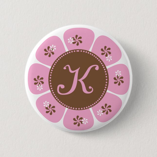 Badge Rond 5 Cm Monogramme Brown et rose K (Devant)