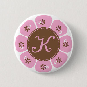 Badge Rond 5 Cm Monogramme Brown et rose K