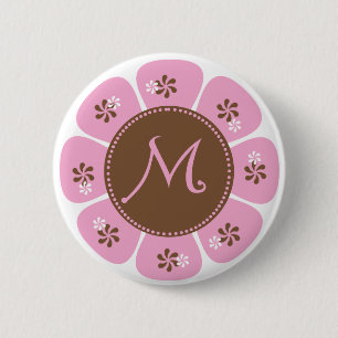 Badge Rond 5 Cm Monogramme Brown et rose M