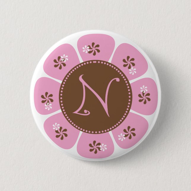 Badge Rond 5 Cm Monogramme Brown et rose N (Devant)