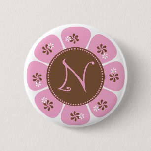 Badge Rond 5 Cm Monogramme Brown et rose N