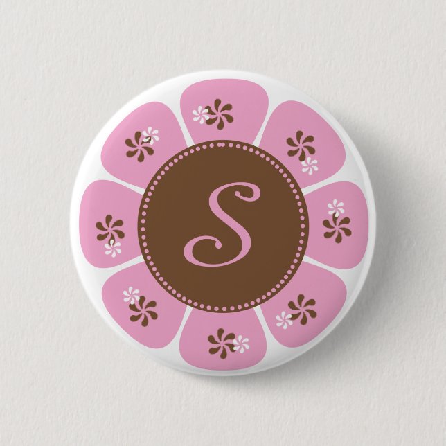 Badge Rond 5 Cm Monogramme Brown et rose S (Devant)