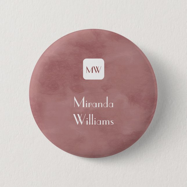 Badge Rond 5 Cm Monogramme Brown Rosy simple et chic avec nom (Devant)
