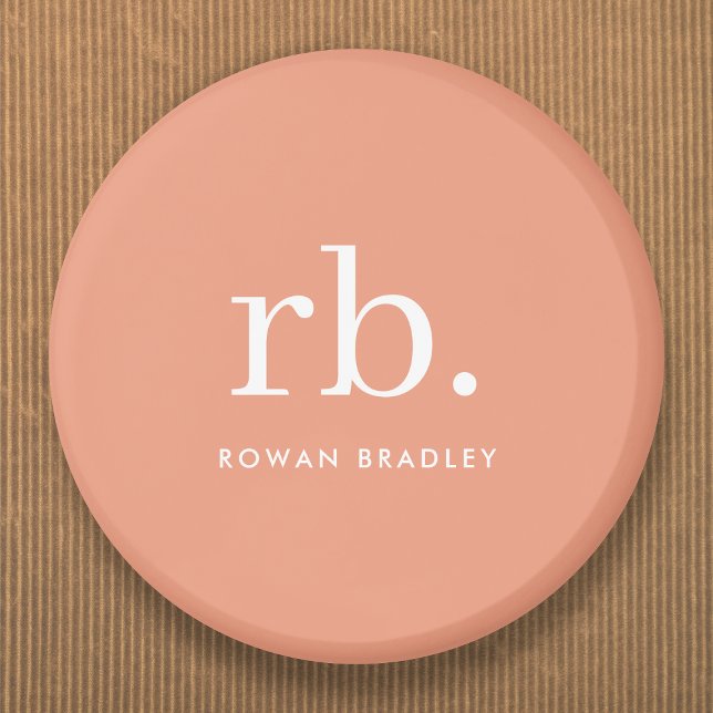 Badge Rond 5 Cm Monogramme Corail Pêche Élégante Feminine Minimali (Créateur téléchargé)