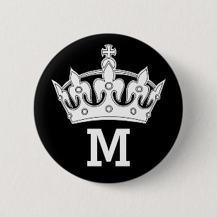 Badge Rond 5 Cm Monogramme Couronne Blanche Personnalisé