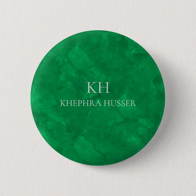 Badge Rond 5 Cm Monogramme d'aquarelle vert (Devant)