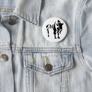 Badge Rond 5 Cm Monogramme de buffle noir Silhouette