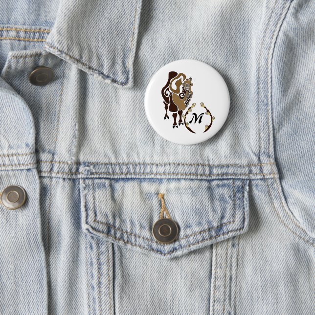 Badge Rond 5 Cm Monogramme de chameau de Bactrie lunaire (En situation)