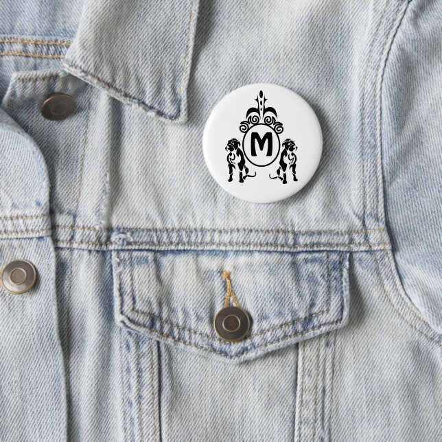 Badge Rond 5 Cm Monogramme de chien à deux gardes (En situation)