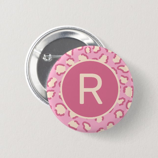 Badge Rond 5 Cm Monogramme de fille rose moderne Personnalisé (Devant & derrière)