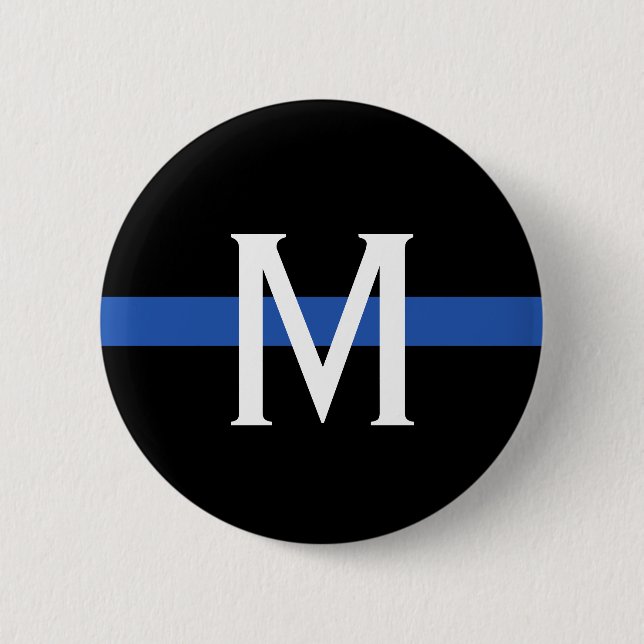 Badge Rond 5 Cm Monogramme de la ligne bleue mince de la police (Devant)