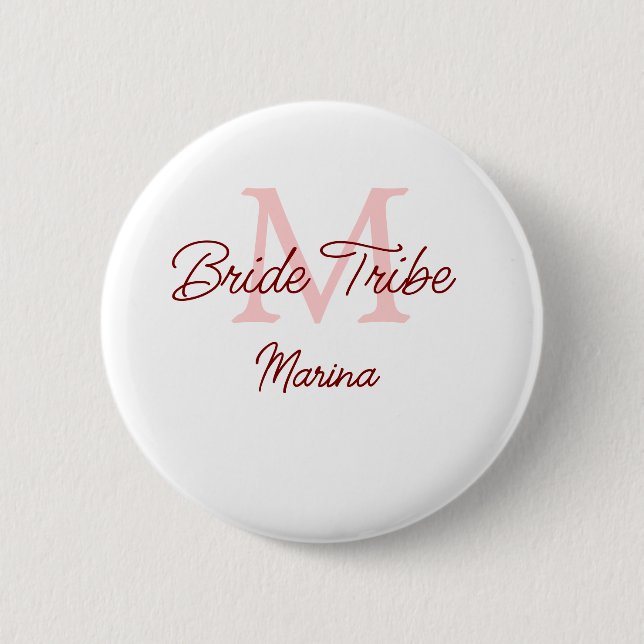 Badge Rond 5 Cm Monogramme de la tribu de la mariée rouge simple m (Devant)
