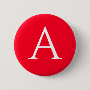 Badge Rond 5 Cm Monogramme de lettre initiale rouge blanc simple