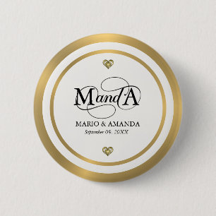 Badge Rond 5 Cm Monogramme de mariage personnalisé or blanc