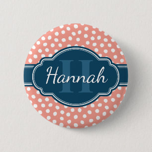 Badge Rond 5 Cm Monogramme de marine Motif rose blanc pointillé