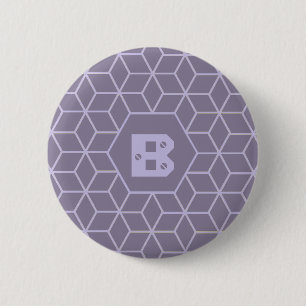 Badge Rond 5 Cm Monogramme de motif de cubes géométriques violets