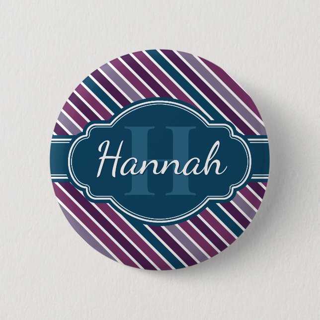 Badge Rond 5 Cm Monogramme de Motif Turquoise Gras Violet (Devant)