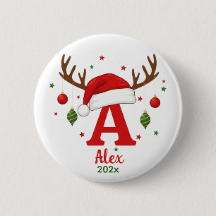 Badge Rond 5 Cm Monogramme de Noël personnalisé A Chapeau de Père