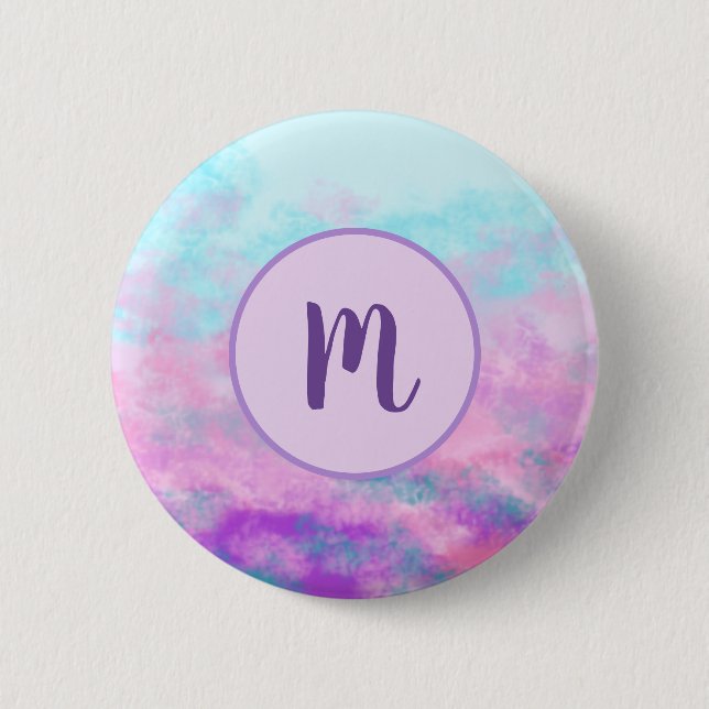 Badge Rond 5 Cm Monogramme de nuages roses mignons (Devant)
