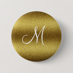 Badge Rond 5 Cm Monogramme de Parties scintillant dorée personnali