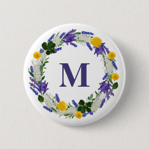 Badge Rond 5 Cm Monogramme de prairie - Lavande personnalisée
