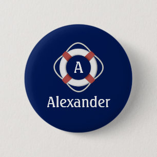 Badge Rond 5 Cm Monogramme de sauveteur nautique bleu marine