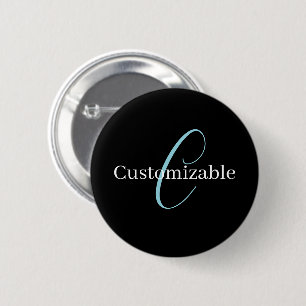 Badge Rond 5 Cm Monogramme de script cursif éditable Noir Bleu Bla