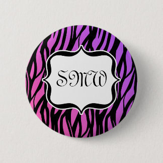 Badge Rond 5 Cm Monogramme De Zèbres Violets Et Roses