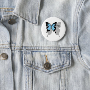 Badge Rond 5 Cm Monogramme d'ombre à papillon bleu