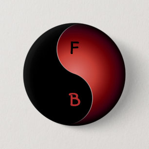 Badge Rond 5 Cm monogramme du yin yang - rouge