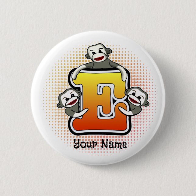 Badge Rond 5 Cm Monogramme E Sock Monkey (Devant)