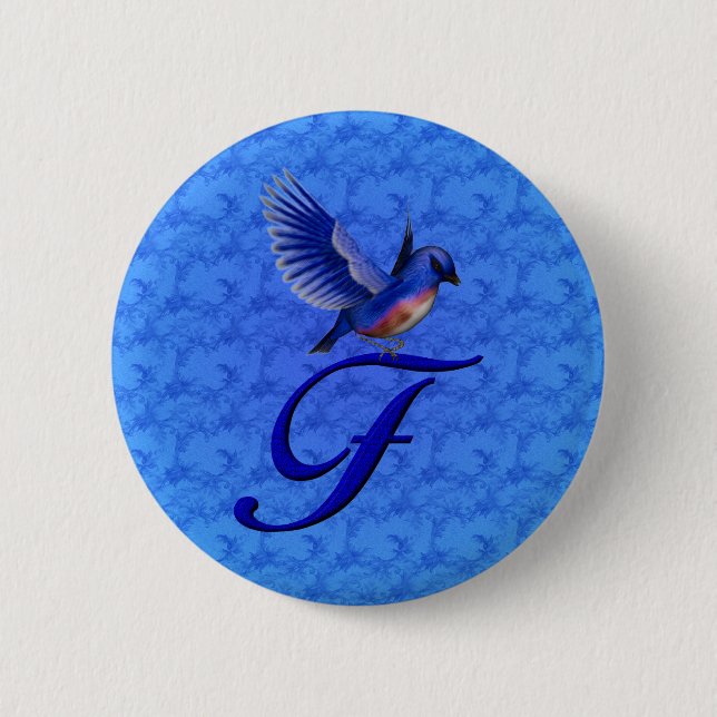 Badge Rond 5 Cm Monogramme élégant Bluebird Initiale F (Devant)