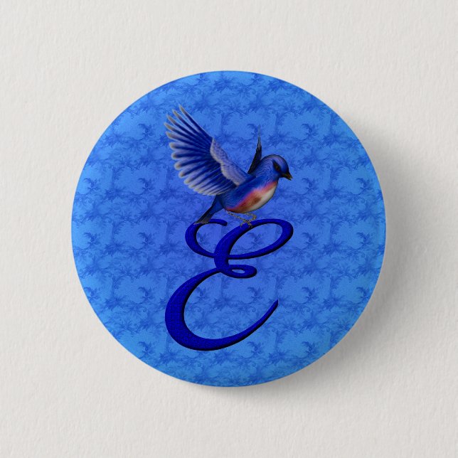 Badge Rond 5 Cm Monogramme élégant de Bluebird initial E (Devant)