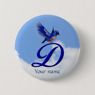 Badge Rond 5 Cm Monogramme élégant initial D Bluebird personnalisé