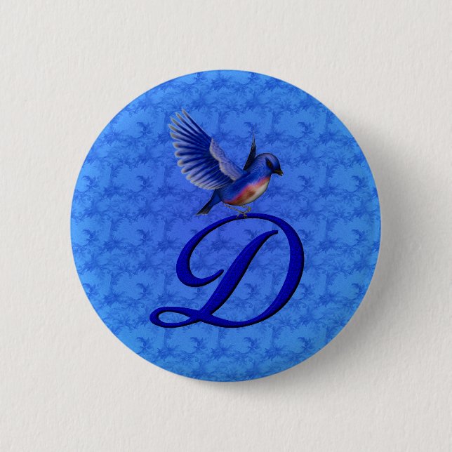 Badge Rond 5 Cm Monogramme élégant initiale D Bluebird (Devant)