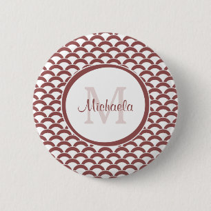 Badge Rond 5 Cm Monogramme et nom des pétoncles blancs Brown et ro