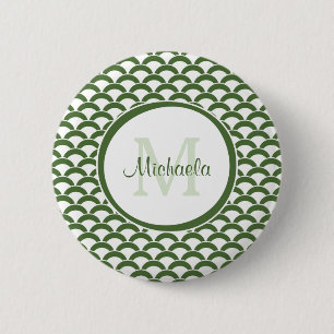 Badge Rond 5 Cm Monogramme et nom des pétoncles verts et blancs mo