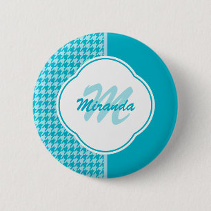 Badge Rond 5 Cm Monogramme et nom du pied de muscade turquoise mod